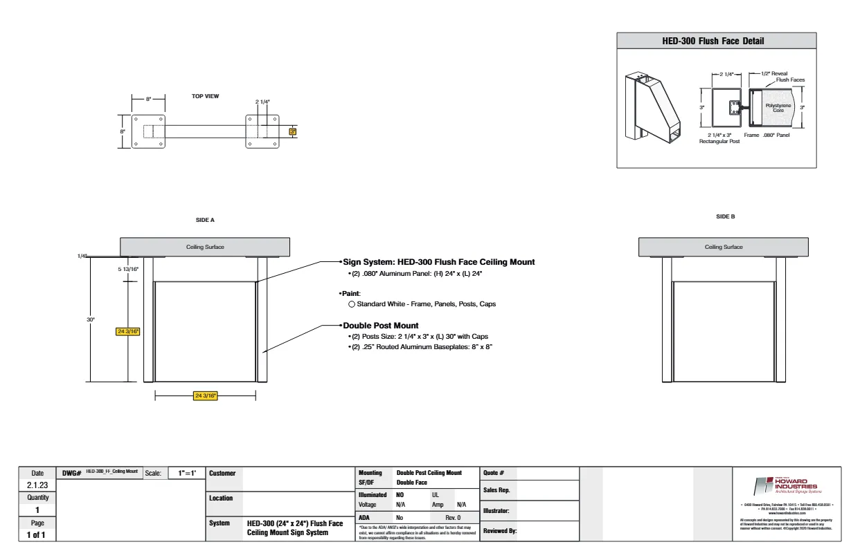 HED 300 Flush Face Ceiling Mount