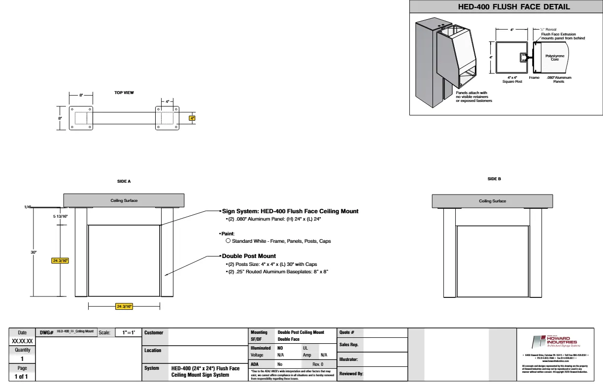 HED 400 Flush Face Ceiling Mount