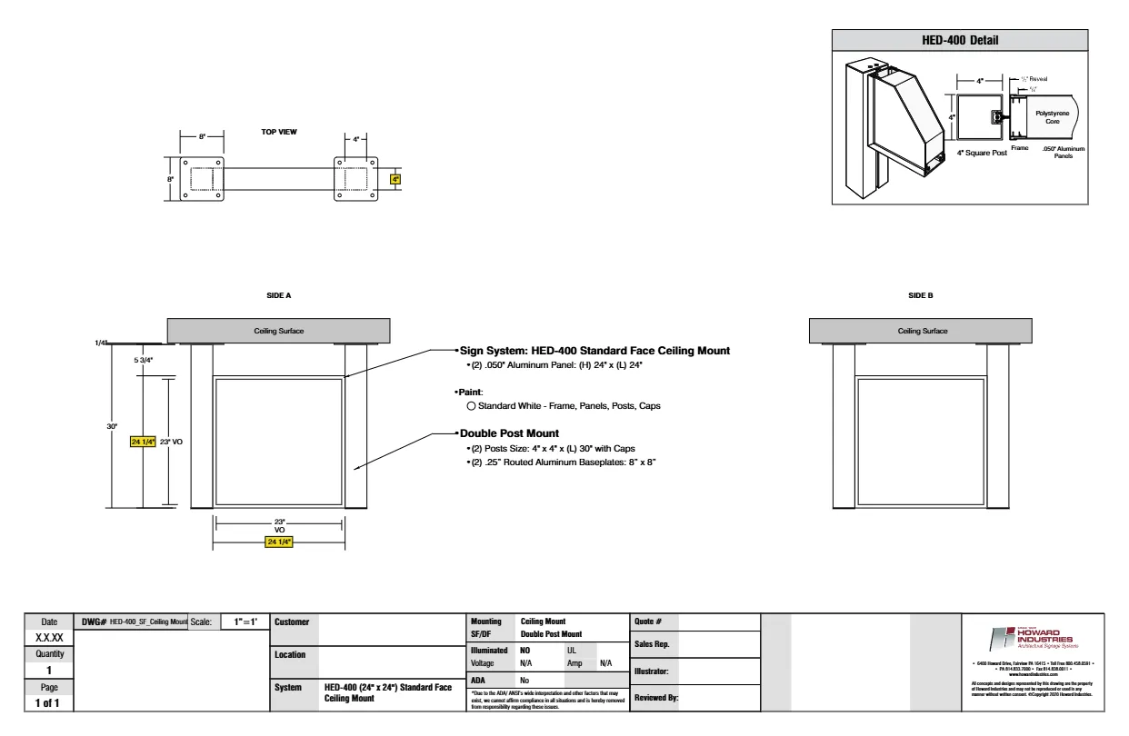 HED 400 Standard Face Ceiling Mount