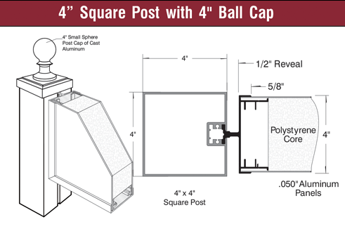4 Square Post with 4  Ball Cap