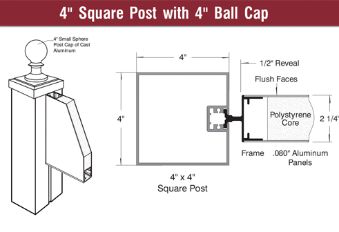 4  Square Post with 4  Ball Cap v5