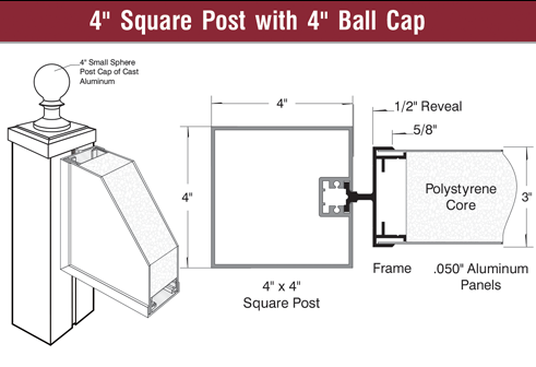 4  Square Post with 4  Ball Cap v6