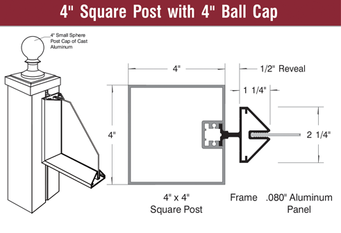4  Square Post with 4  Ball Cap